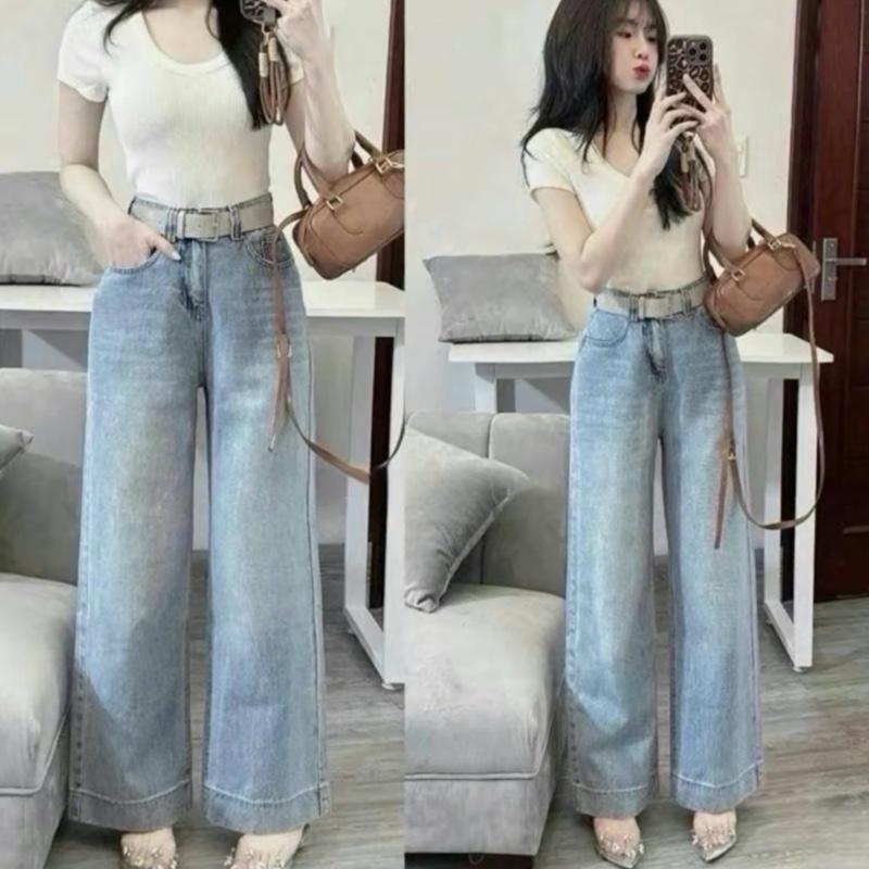 [Mở bán] - Quần jean suông Nữ/ quần Jean dành cho Nấm lùn màu xanh nhạt basic dễ mặc
