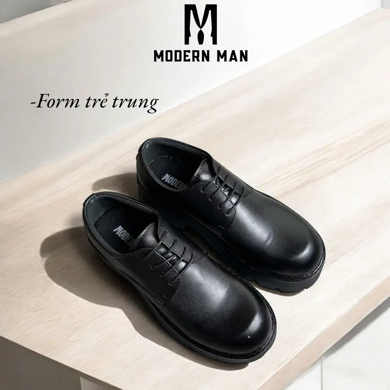 Giày derby chunky COMMADO MODERN MAN da sít , mũi tròn  - Đế khâu cao 7cm 3
