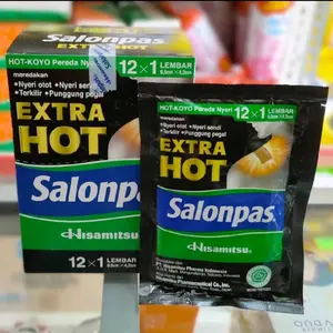 Hisamitsu Salonpas Extra Hot 1 Sachet Isi 12x1 Lembar Meredakan Nyeri Otot Sendi Terkilir Punggung Pegal Patch Koyo bantal haid Anti untuk Penghangat Tangan Pad Herbal Cooling Gel lutut cool fever koyolu tut Pelindung Stiker Plaster Plester Perut sakit