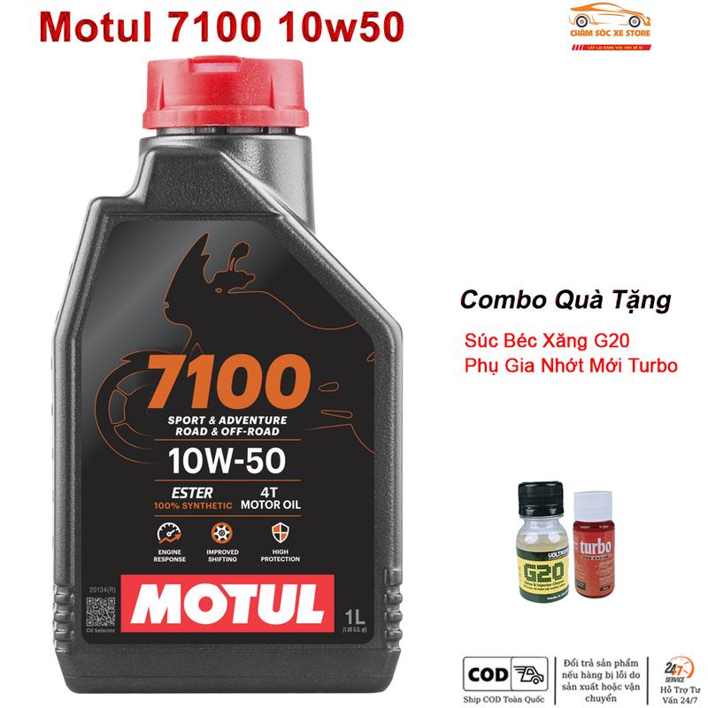 Dầu nhớt xe máy Motul 7100 10W50 dành cho xe số côn tay - Kèm 1 Súc Béc Xăng G20 Và 1 Phụ Gia Nhớt Mới Xado Very Turbo