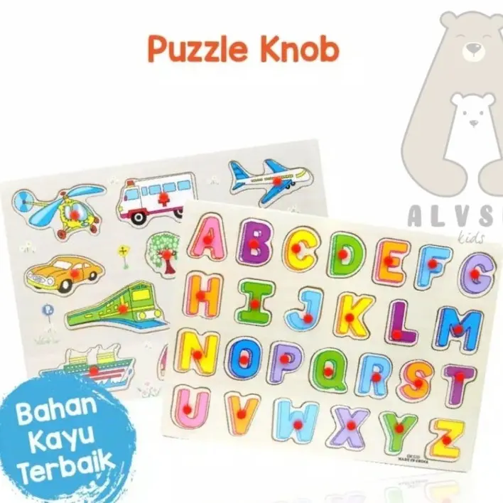PUZZLE KAYU KNOB ANAK / MAINAN EDUKASI GAMES PUZZLE KAYU / PUZZLE KAYU Plastik huruf
