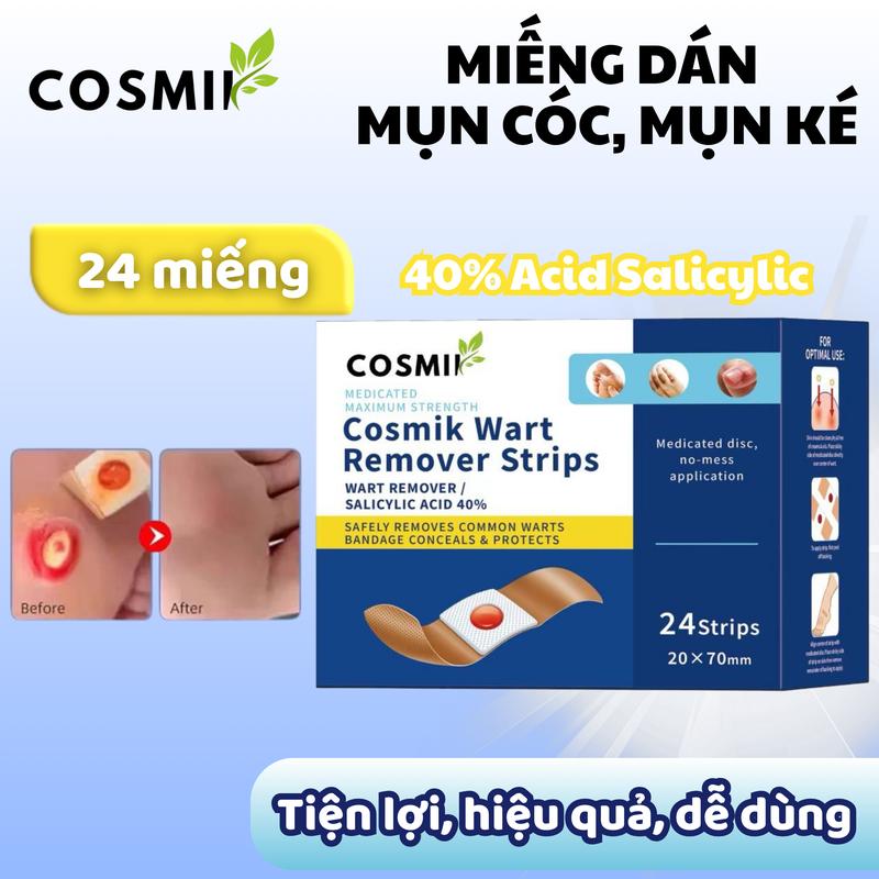 Miếng dán mụn cóc, vết chai chân, mụn thịt Cosmik bám dính tốt, hợp với da nhạy cảm -Hộp 24 miếng