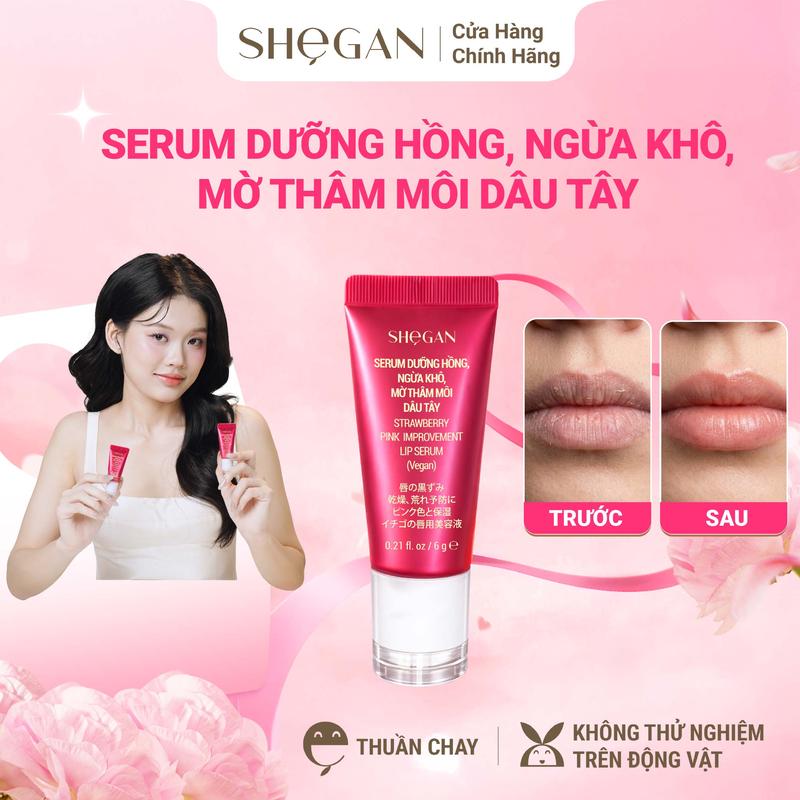 Serum Dưỡng Hồng, Ngừa Khô, Mờ Thâm Môi Dâu Tây SHeGAN 6g - Mềm Môi, Hồng Môi Tự Nhiên, Căng Mọng, Không Chứa Chì, Dưỡng môi, Son dưỡng