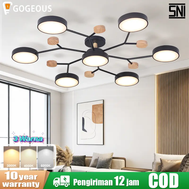 GOGEOUS Lampu Plafon Minimalis Modern 3 Warna Led Lampu Gantung Nordik Lampu Plafon Ruang Tamu Lampu Hias Kamar Tidur
