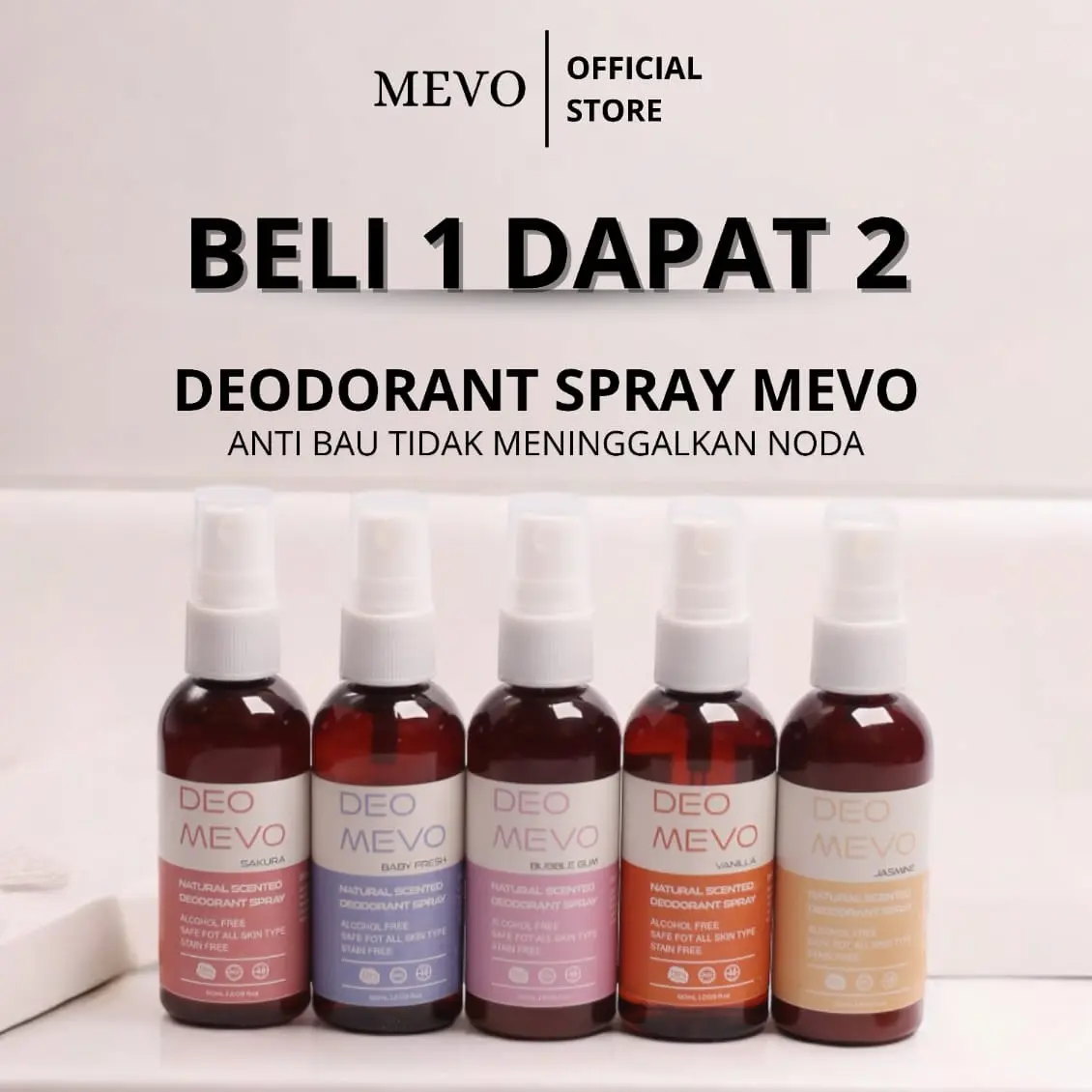 Beli 1 Dapat 2 Natural Deodorant Spray Tawas hilang Bau Badan Mencerahkan Ketiak - MEVO
