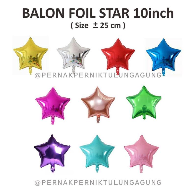 Balon Foil Bintang 10 inchi - Foil Star merah, gold, biru tua, silver, rose gold, hijau, ungu, pink, biru muda 0