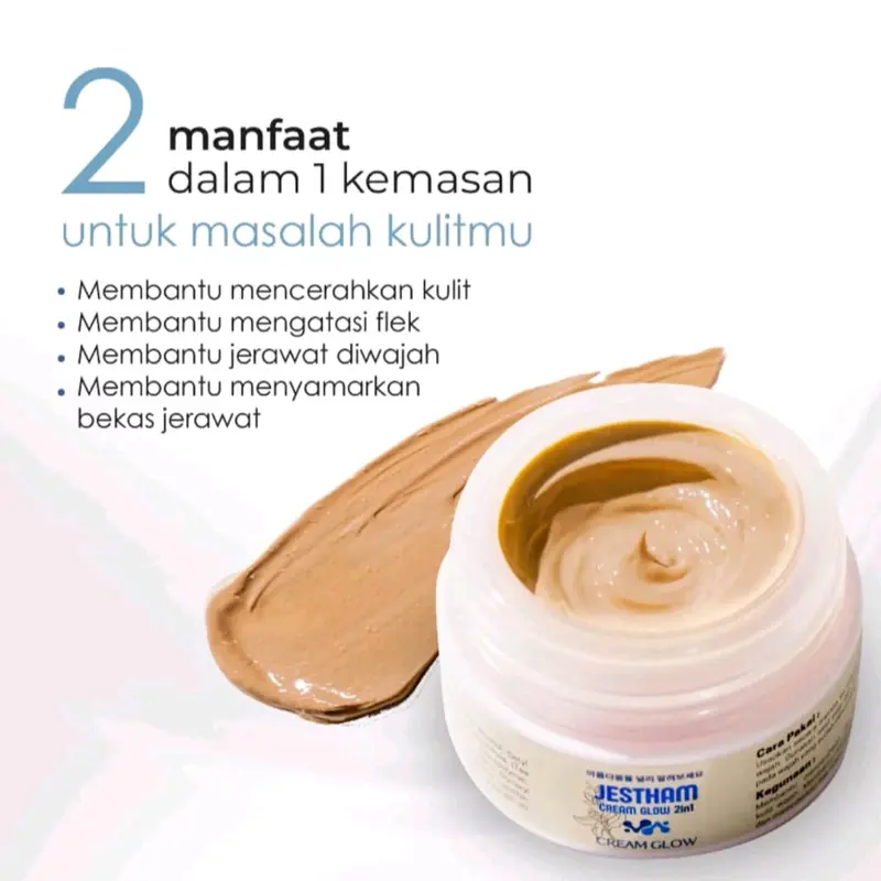 JESTHAM CREAM GLOW || PAKET BUNDLE 2in1 Lebih Hemat || CREAM GLOWING 2IN1 Perawatan Wajah Pelembab Pencerah Moisturizer Mencerahkan Facial Hitam 1