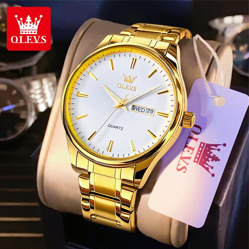 【1-year warranty OLEVS Đồng hồ nam chính hãng thạch anh  dây thép không gỉ dạ quang chống nước 6898G Watch Đeo Tay 