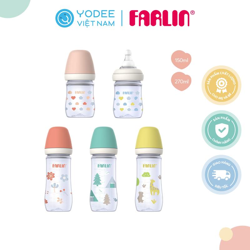 Farlin Bình sữa PP cổ rộng dễ vệ sinh, núm ti silicone siêu mềm chống đầy hơi…