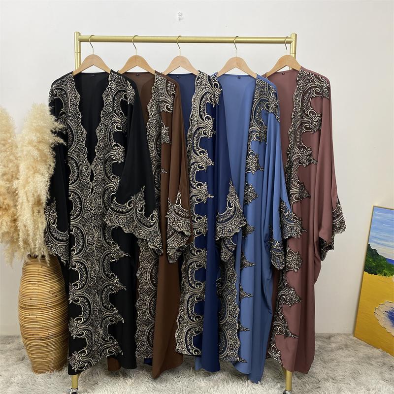 Product Introduction of 1417#  Modern Dubai Embroidery Big Cuff Nida Batwing Sleeve Modest Fashion Butterfly Abaya 1