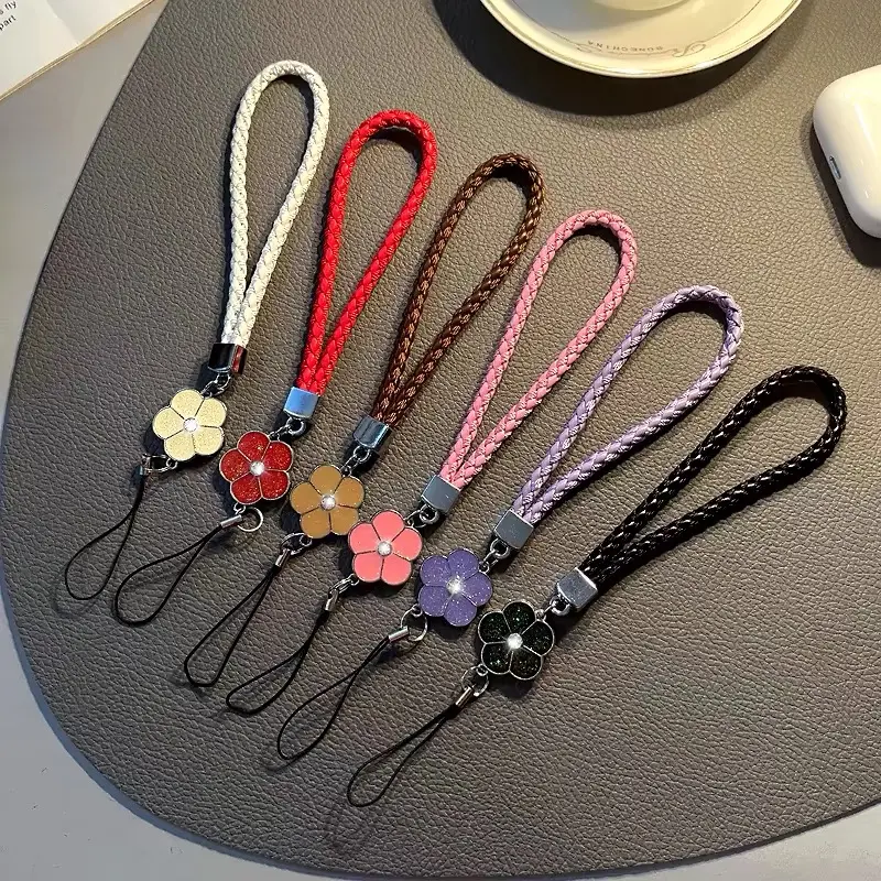 Vintage woven camellia mobile phone chain ccd camera key chain anti-loss pendant hand rope lanyard short accessories women's（YNMT）·