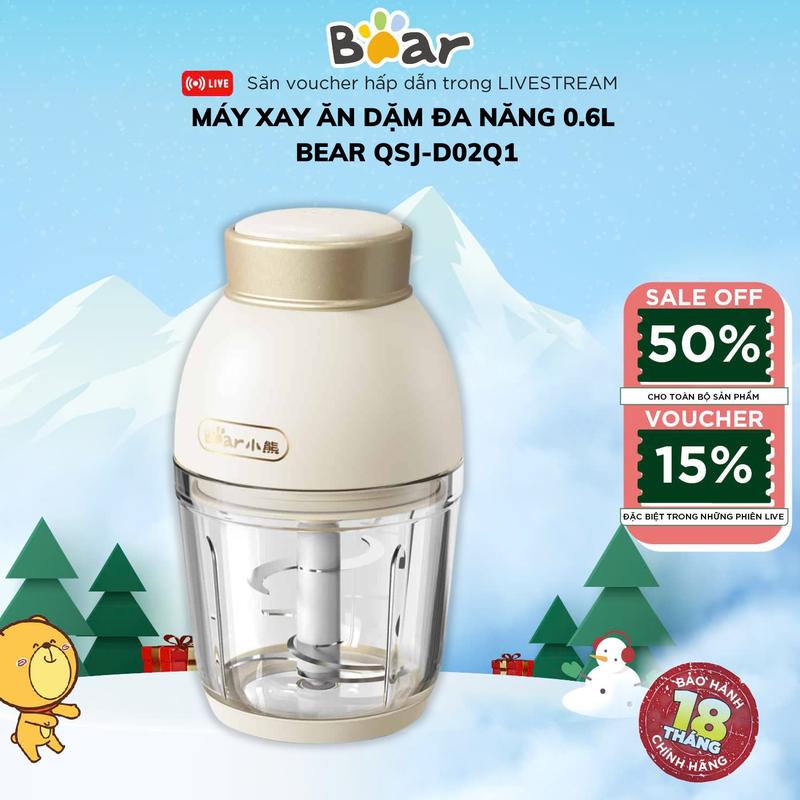  Máy Xay Ăn Dặm Bear QSJ-D02Q1 Dung Tích 600ml Công suất 200W 6 Lưỡi Dao Inox 304 Cao Cấp Hỗ Trợ Gia Đình Nấu Ăn Xay Ăn Dặm Cho Bé Xay Cháo Tôm Cua Thịt Hải Sản Rau Củ Quả Bảo hành 18 tháng 