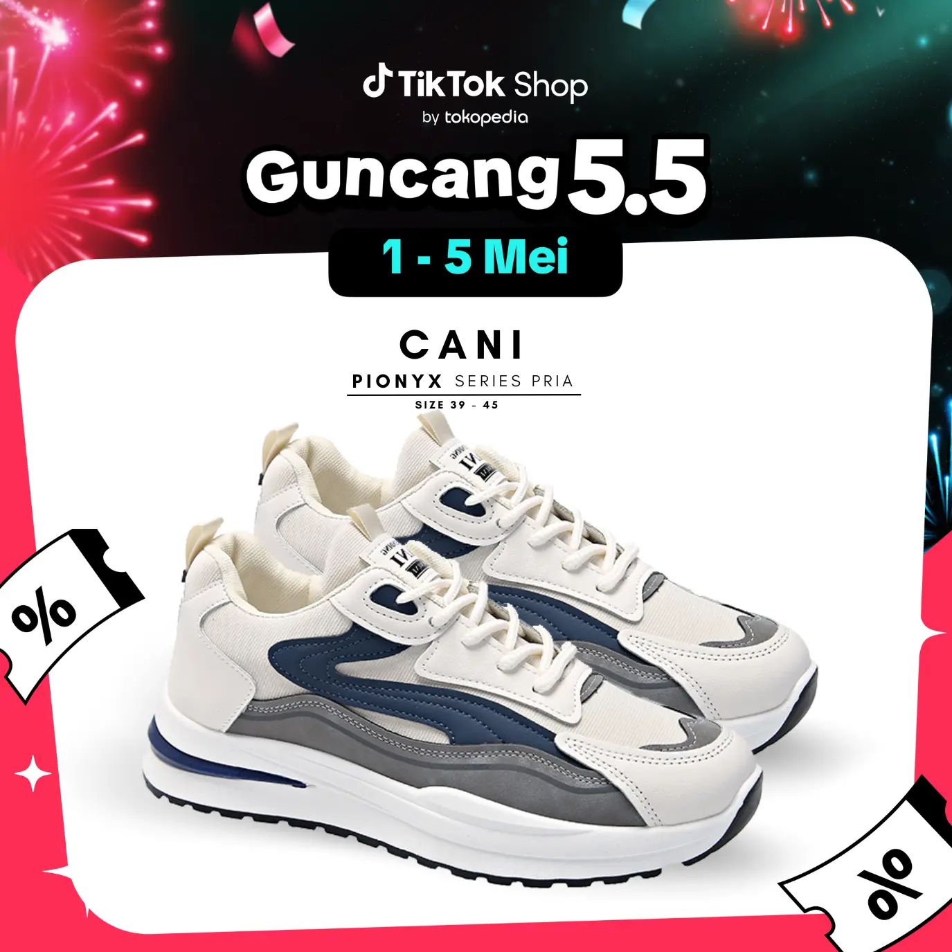 Cani "Free Box" (Size 39 - 45) Pionyx Sepatu Pria Sneakers Sport Fashion Kasual Import M8117