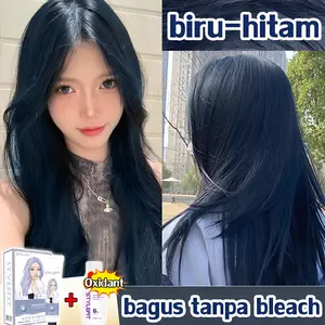 【warna rambut stylish】Pewarna  rambut biru-hitam*200ml，tanpa bleach, hasil rata.cocok untuk semua warna kulit（pewarna  rambut，cat rambut，biru，blue，milk tea ash hair color，hair color，menutup uban，hitam） Wanita
