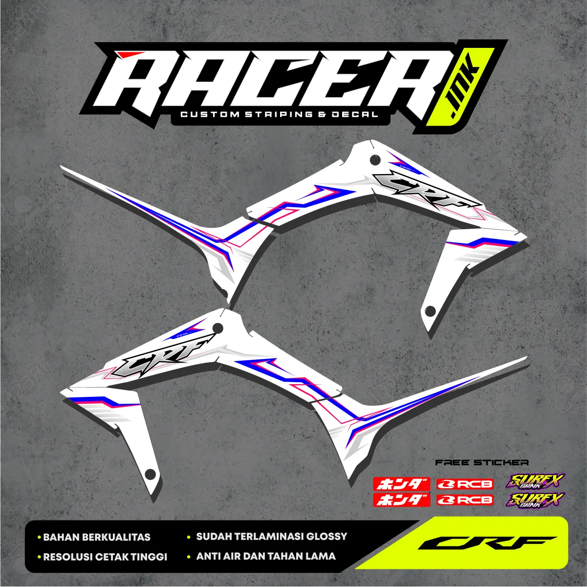 STRIPING HONDA CRF 150L  POLA MENUTUP BODY VARIASI GLOSSY BY RACER INK