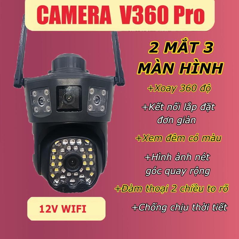 V360 Pro Camera An Ninh Gia Đình Ngoài Trời 3 Inch 2.4G WIFI HD1080P 2 Mắt 3 Màn Hình Xoay 360 Độ Kết Nối Đơn Giản Chống Chịu Thời Tiết