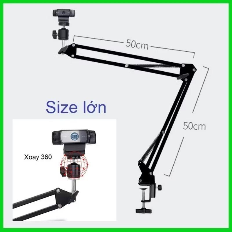 Giá Đỡ Camera Webcam Kẹp Bàn, Tay Đòn Gấp Gọn 35+35cm / 50+50cm, Đầu Xoay 360