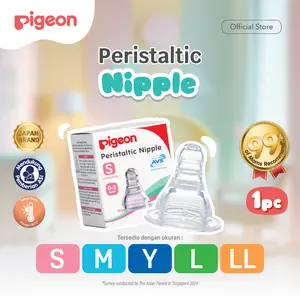 PIGEON Peristaltic S-Type Nipple - 1pcs Box Original Asli | Pilih Size | Nipple Slim Neck | Elastis | Anti Kolik | Anti Kembung | Tidak Bingung Puting