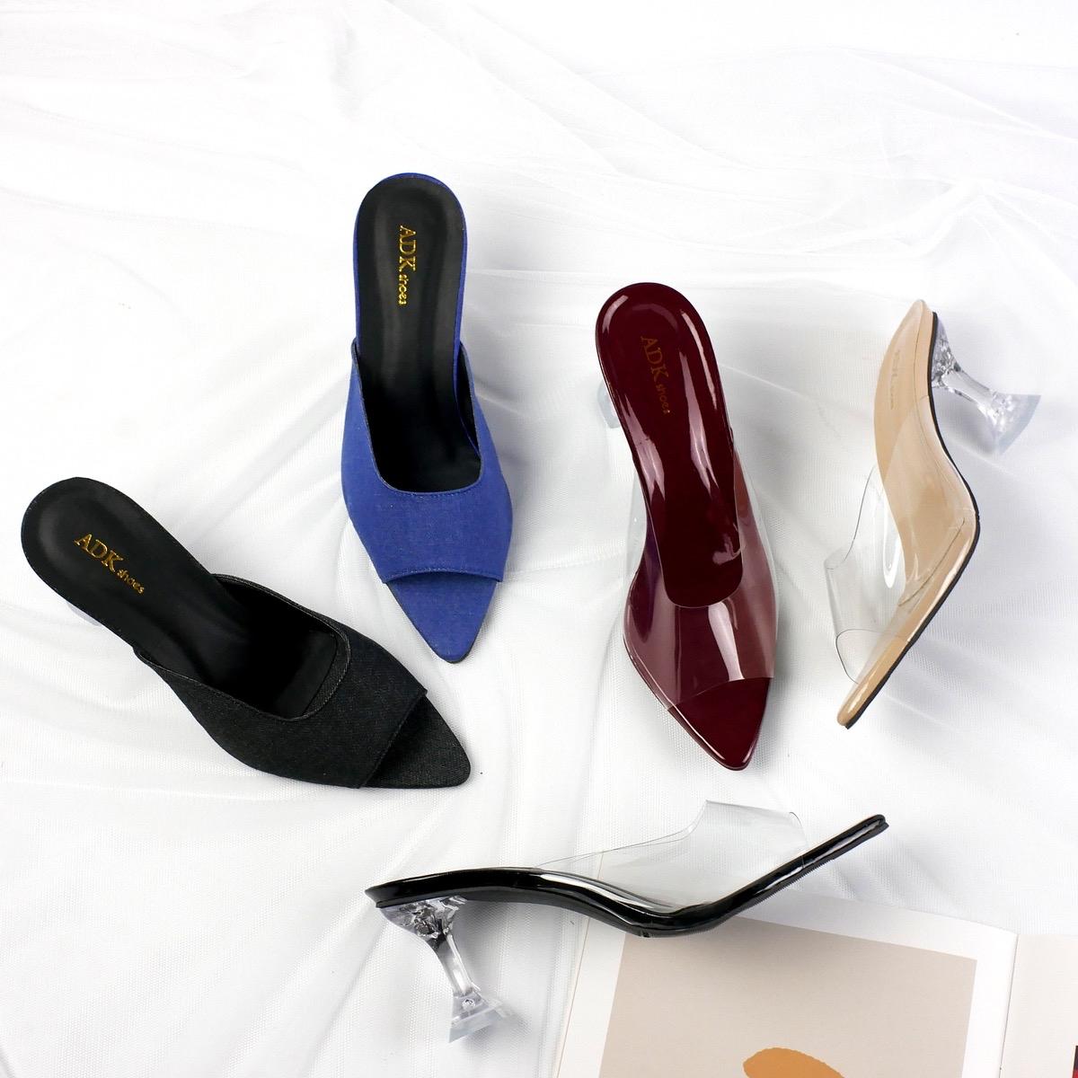 Adeka AZURA Kaca 7 cm Heels Wanita Pesta - Sandal Shoes coquette Bahan Sintetis & Denim Tampilan Stylish Modern Tahan Lama Mudah Dibersihkan