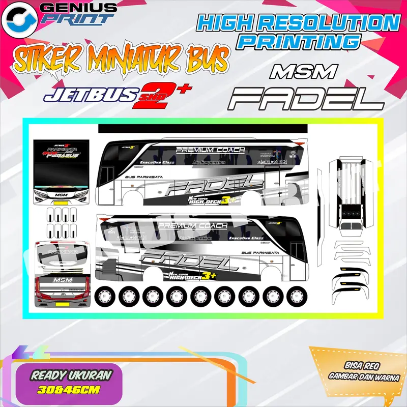Stiker Mainan Miniatur Bus Pariwisata Jetbus 2+ MSM Fadel UK. 30/46cm 4