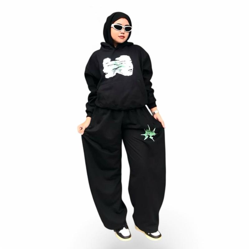STREES One Set Boxy & Sweatpants Baggy Facestar Setelan Berbahan Kain Fleece Lembut Adem Pria Wanita 1