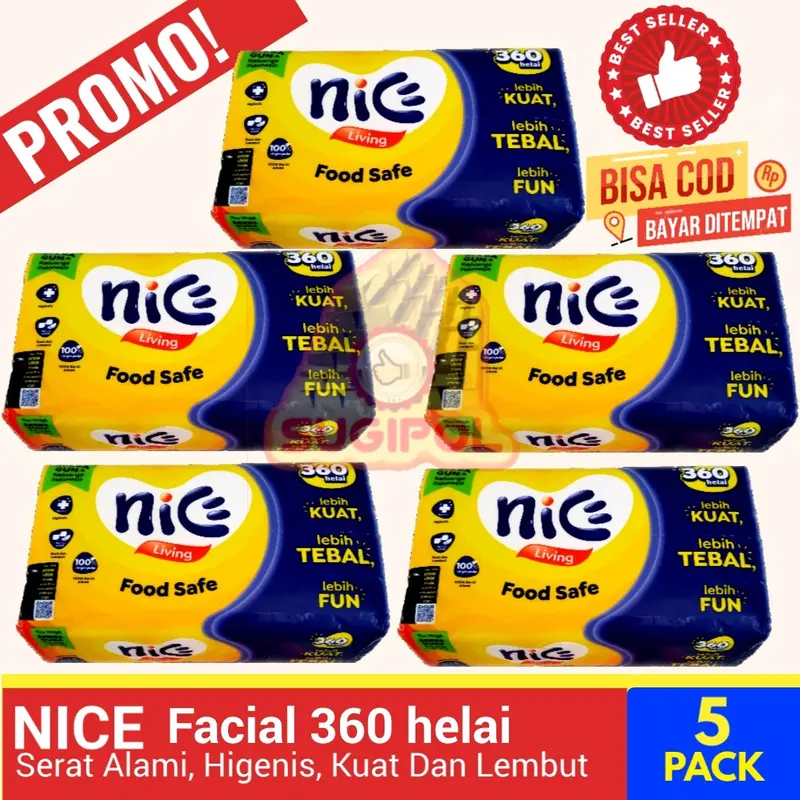 [5pack]Tissue NICE Facial 360helai/2ply/rangkap/Tisu Wajah Halus lembut mendunia 0