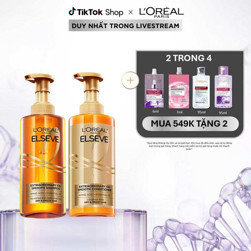 Bộ gội xả dưỡng tóc suôn mượt tóc cao cấp L'Oreal Paris Extraordinary Oil Sleek 440ml x2