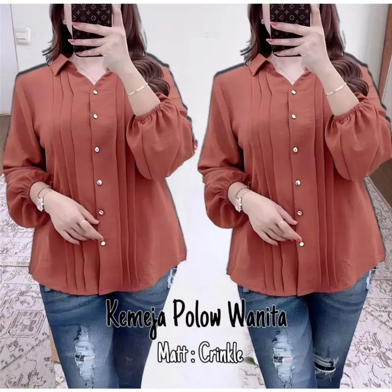 Kemeja Atasan Wanita Opnaisel Cringkel Airflow Polos Kasual - Panjang 2
