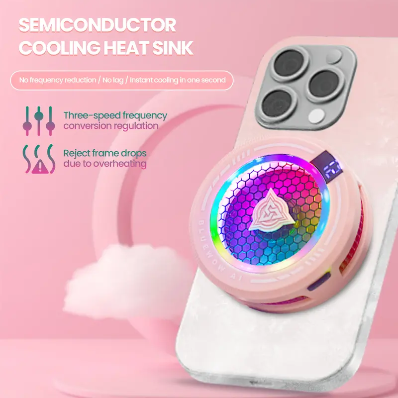 BlueWow AI Radiator Ponsel  Radiator Pendingin Magnetik Semikonduktor Fancooler pink Kelas Profesional Bermain PUBG MOBILE Pendamping Ponsel Android IPHONE Kebisingan Rendah Pendinginan Cepat Konsumsi Daya Rendah Senyap Mobile Legends LATAM X109 al19 2