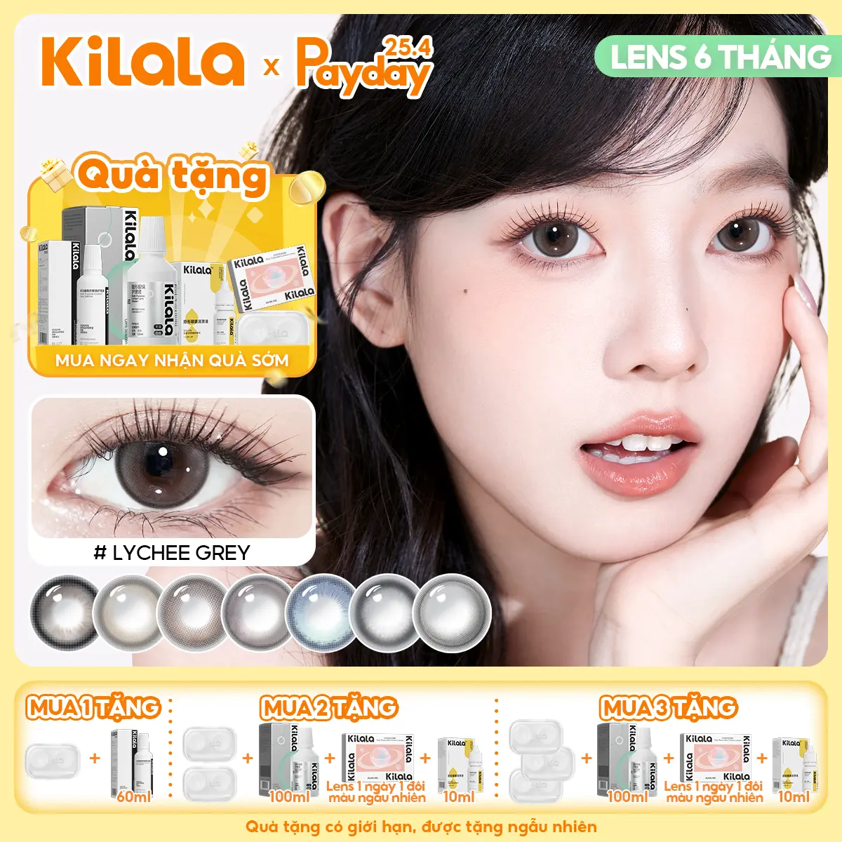 Kính áp tròng Kilala lens 6 tháng màu đen xám nâu DIA 14.2-14.5mm độ cận 0-7 màu sắc tự nhiên không kén tone makeup lựa chọn tốt cho chụp kỷ yếu Nữ Women