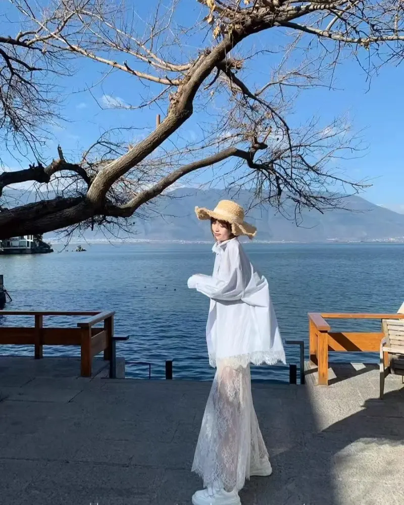 VNOOK-Áo Sơ Mi Ren Dáng Rộng Váy Ren Dài Thường Ngày Cho Nữ, Bộ Đồ Thời Trang Xuân Hè Mới