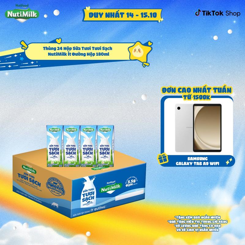 Thùng 24 Hộp Sữa Tươi Tươi Sạch NutiMilk Ít Đường Hộp 180ml