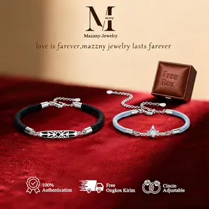 【Hadiah Hari Valentine】Mazzny Jewel Gelang Couple Perak - Desain Princess & Knight | Hadiah Anniversary | Model Minimalis Elegan