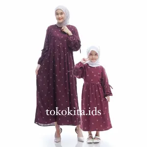 Gamis Couple Ibu dan Anak Motif Etnik Pita Baju Lebaran Premium