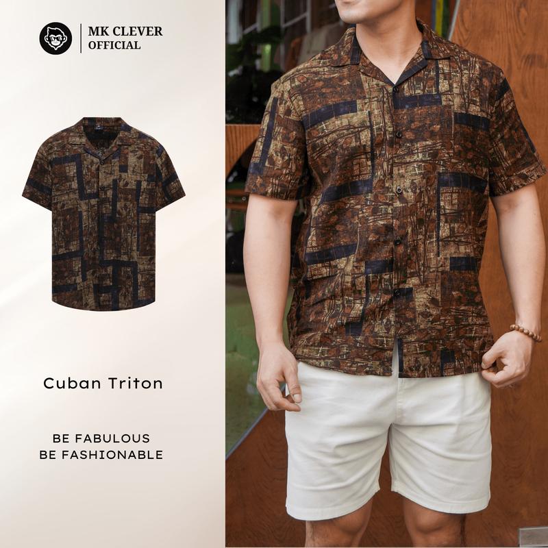 Áo sơ mi Cuban Triton MK CLEVER  họa tiết sắc màu, Chất liệu vải đũi thô siêu đẹp, form dáng trẻ trung Menswear Nam