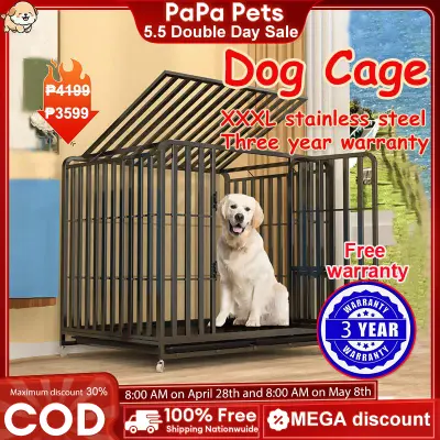 【5.5 Double Day Sale】XXXL dog cage with Poop Tray Metal Free Space Pet cage Animals Pen Fence with 4 Wheels square tube