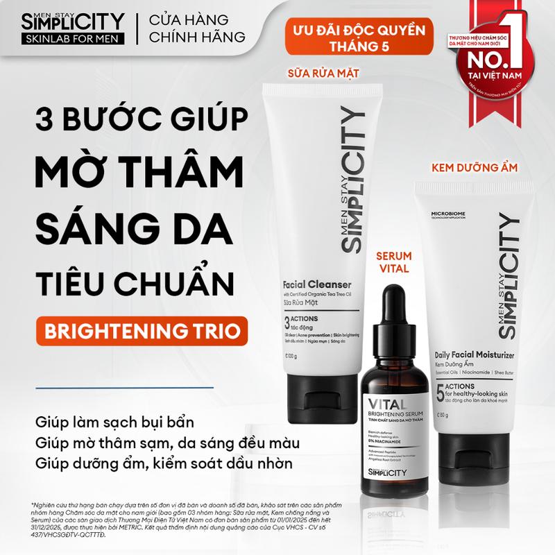 Combo Brightening Trio mờ thâm sáng da tiêu chuẩn cho nam Men Stay Simplicity