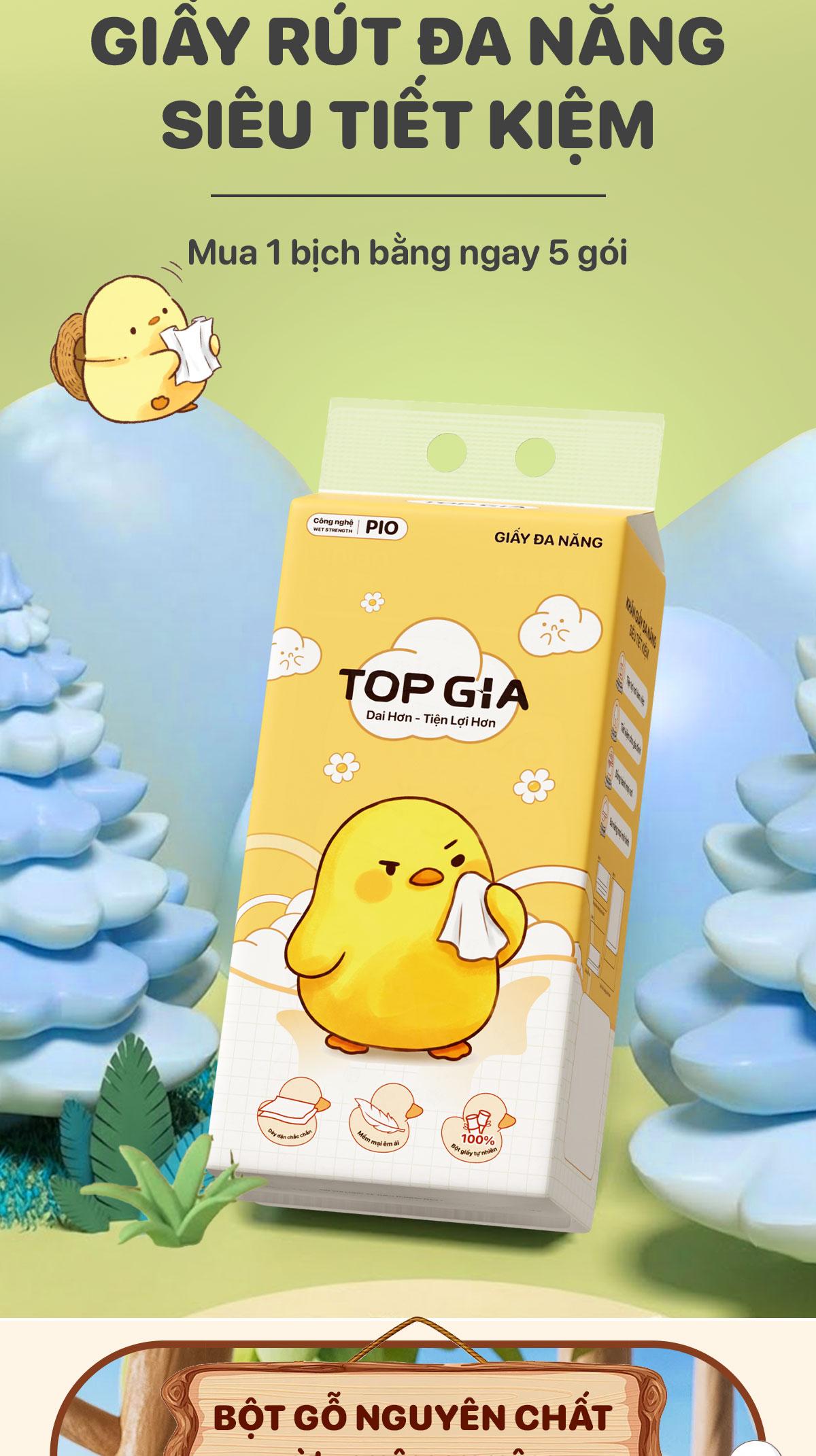[XẢ KHO] THÙNG 5 BỊCH Khăn Giấy Pio TOPGIA, Tặng Móc Treo Tường, 200 Lần Rút Siêu Dai 130x170mm khăn giấy cao cấp TOP GIA, giấy dai hơn bền chắc hơn mềm mịn hơn, khăn giấy vệ sinh ĐẠT QUY CHUẨN CỦA BỘ CÔNG THƯƠNG VTG03