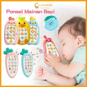 LAKOE 6bulan+ Mainan Telepon Edukasi Anak Bayi Mainan Telepon Bayi Bilingual Mainan handphone anak bayi dgn musik dan lampu Ayam Belajar Musik merah muda biru Blue Pink Music Anak-Anak pop  electronic  game