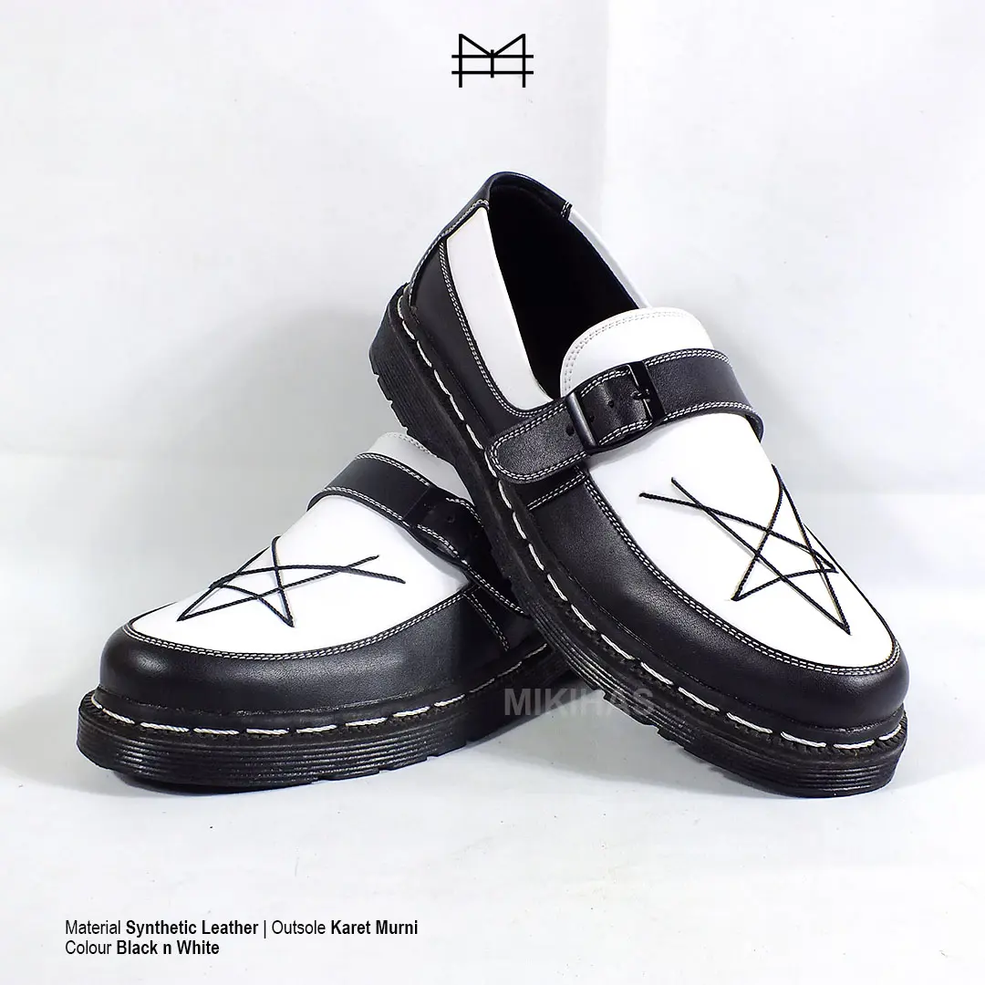 Mikihas R6 - Sepatu Penny Loafers Slip-On Unisex Model Flat Shoes Sol Karet Sneakers - Hitam Putih penny loafers loafers  style outfit