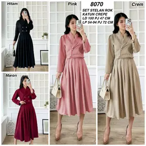 Set stelan rok katun crepe V #8070 setelan rok SET BAJU CEWEK SET CELANA panjang ST BAJU CEWEK SET KEMEJA celana panjang cewek setelan celana wanita Pakaian wanita Baju setelan wanita setelan hijab setcel baju cewek woman set