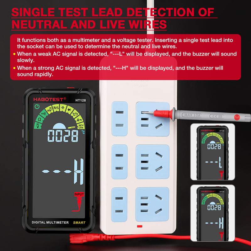 Product Introduction of HABOTEST HT128 Smart Digital Multimeter Rechargeable Non-Contact Touch Screen Multimetro Tester transistor 6000 Counts True RMS NCV Auto Range DC/AC Voltmeter 38