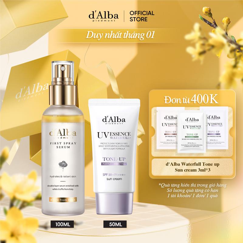 COMBO Chăm Sóc Da Serum Dạng Xịt First Spray 100ml & Kem Chống Nắng Hiệu Chỉnh Màu Da Waterfull Tone-Up Sun Cream Purple 50ml Skincare