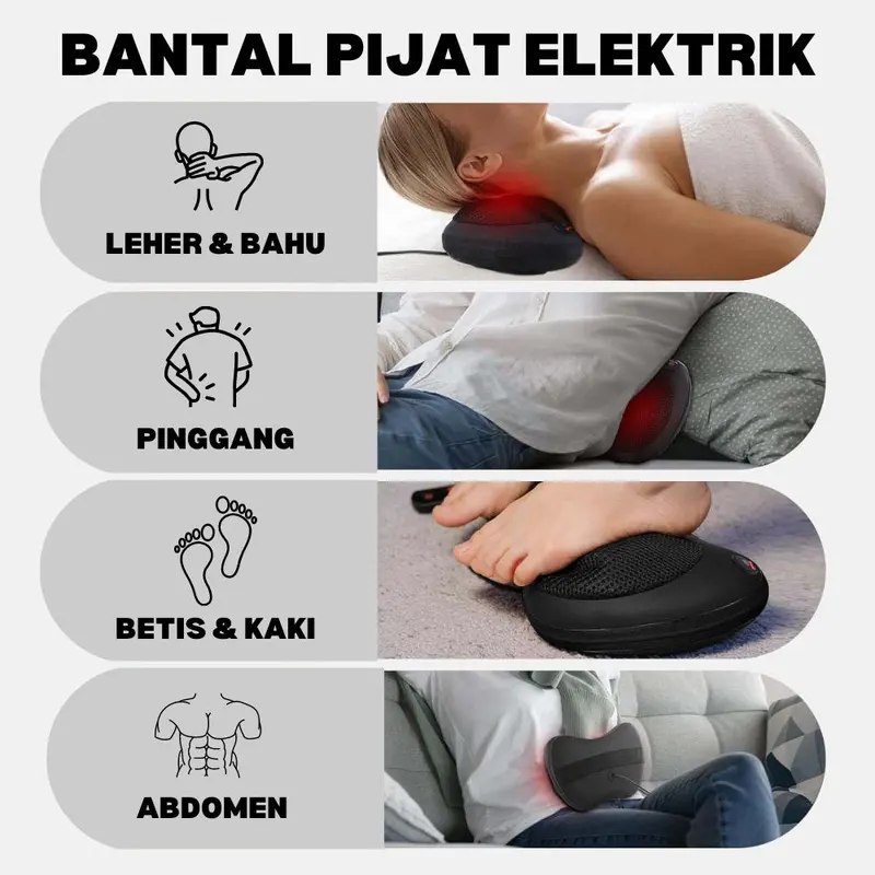 Bantal Pijat Elektrik Leher Kaki Tangan Pungung Betis Alat Bisa Untuk di Mobil / Massager Device for Head, Neck, Hand, Legs Shiatsu Massage Hitam Orang Tua Terapi 8