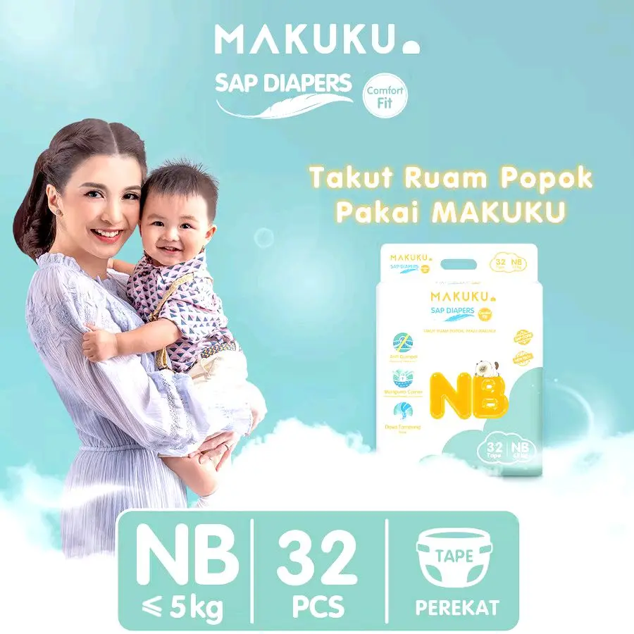 2 ball MAKUKU COMFORT FIT NBS32 / MAKUKU SAP DIAPERS NBS32 Popok Bayi Kids