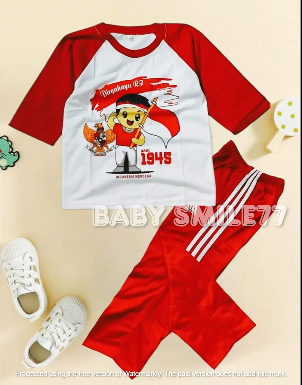 Stelan Baju Anak Kaos Lengan 3/4 Bahan Katun Celana Training Panjang Buat Usia Anak 6 Tahun Sampai 12 Tahun Baju Anak Spesial HUT RI Pakaian Fashion
