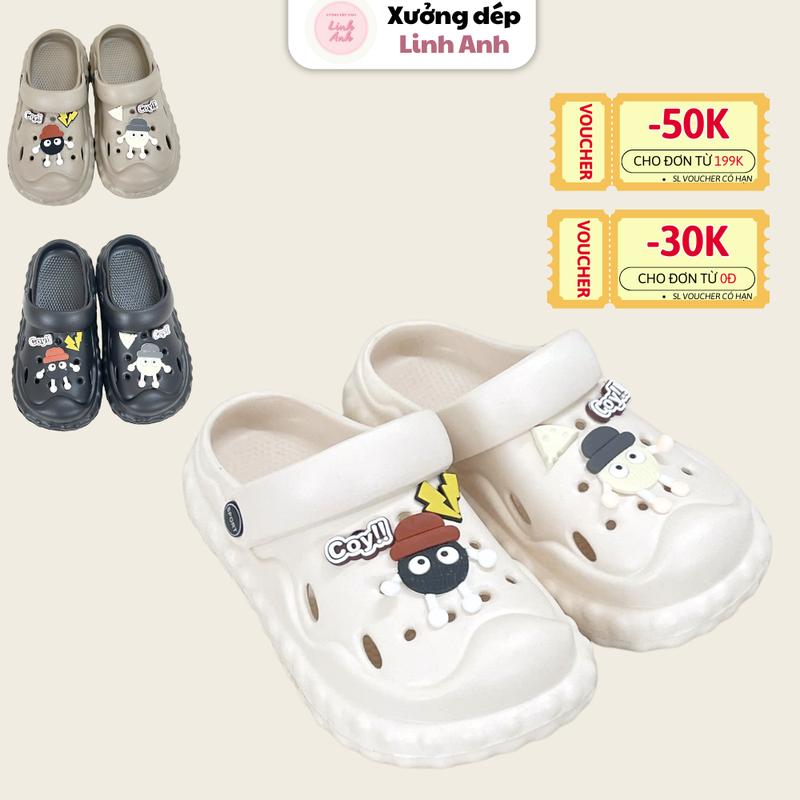  LA029-Sục Sandal dép mây lượn viền gắn sticker bánh than dép nam dép nữ đi mưa đi nắng chất caosu chống trơn trượt  DéP Đế Bằng dép croptop Len 