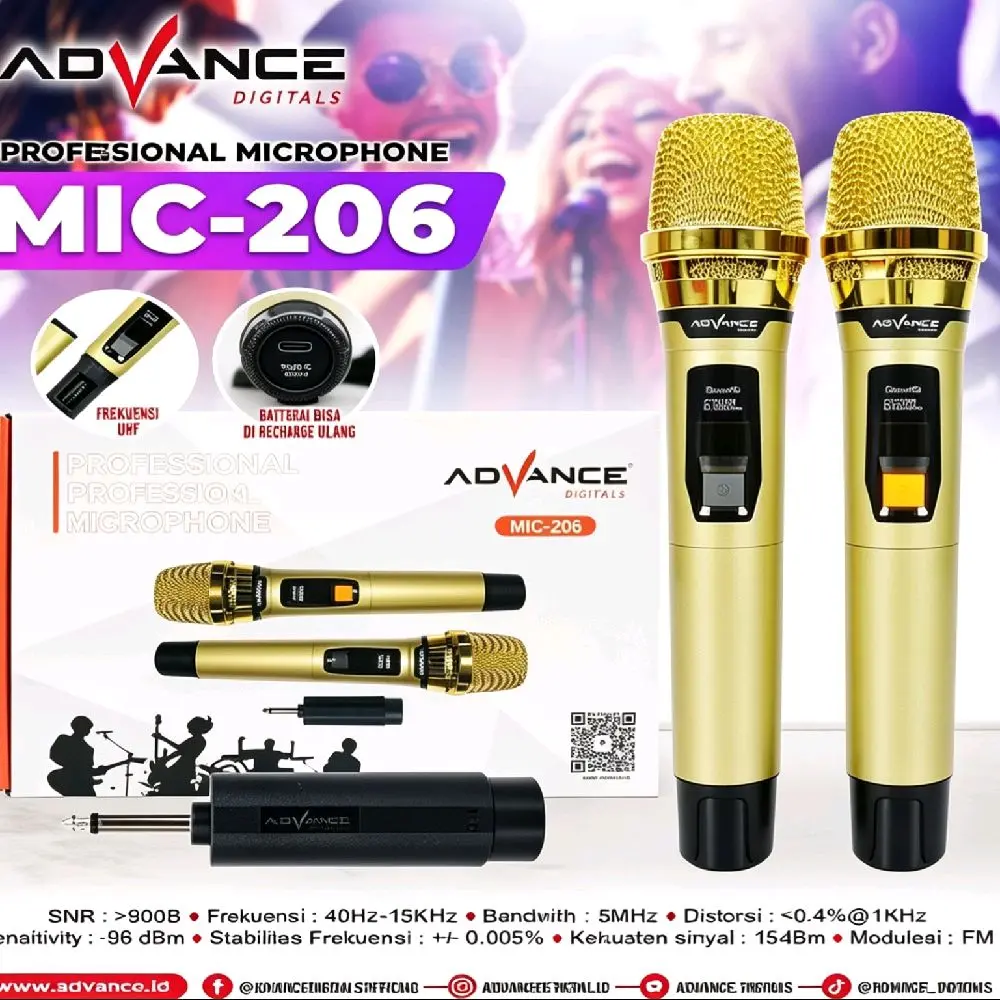 MIKROFON WIRELESS ADVANCE 206 GOLD , 101 PRO , MIC 101 TANPA KABEL WARNA MEWAH Mic