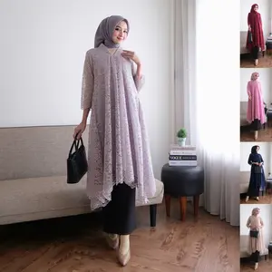 Silvana Tunik Dress Pesta Brukat Wanita Gaun Brokat V-Neck A-line Kebaya Wisuda Kondangan