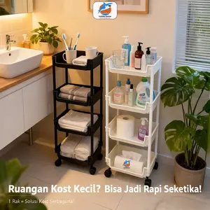 EH rak susun 4 tingkat dengan roda rak buku minimalis aesthetic Sesuai untuk  mandi dapur anak sekolah rak buku
